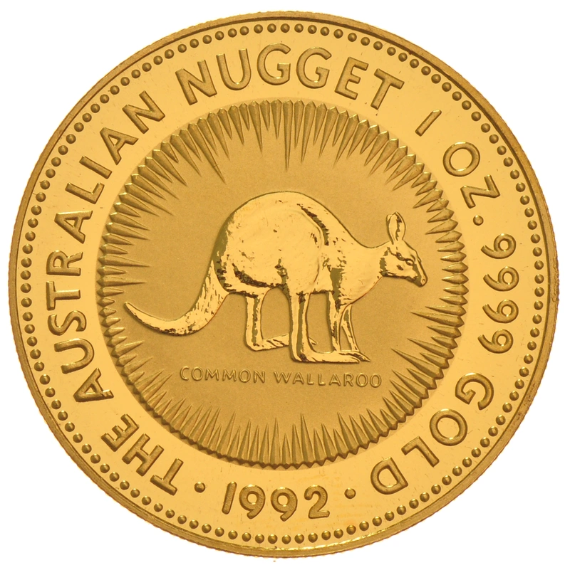 1992 Australian Kangaroo Gold Nugget Coin 1oz