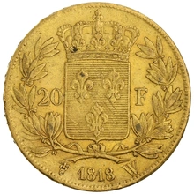 1818 20 French Francs Gold Coin Louis XVIII W