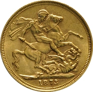 1873 Gold Sovereign Coin Queen Victoria Young Head Melbourne