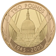 2005 Proof £2 Coin Gold Double Sovereign 60th Anniversary WWII 1945