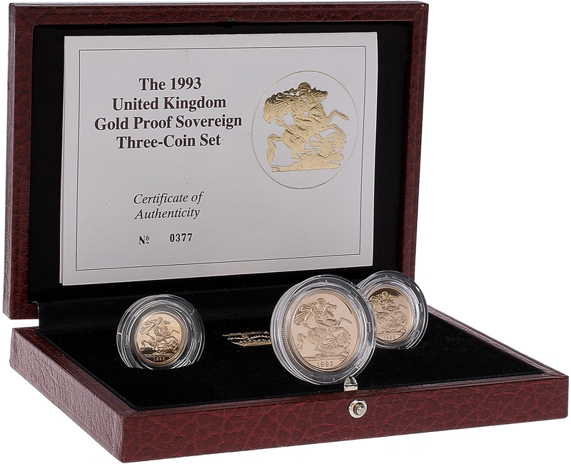 1993 Proof Gold Sovereign 3 Coin Set Boxed