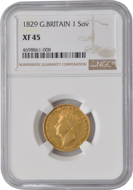 1829 Gold Sovereign - George IV Bare Head NGC XF45