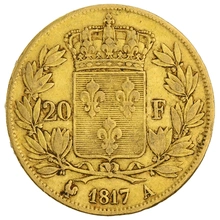 1817 French 20 Francs Gold Coin Louis XVIII Bare Head A