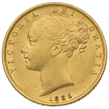 1885 Gold Sovereign Coin Queen Victoria Young Head Shield Back Sydney