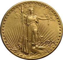 1914 $20 Double Eagle St Gaudens Head Gold Coin Denver