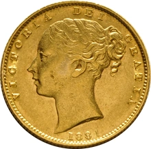 1881 Gold Sovereign Coin Queen Victoria Young Head Shield Back Sydney
