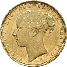 1874 Gold Sovereign - Victoria Young Head - M