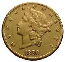1880 $20 Double Eagle Liberty Head Gold Coin, San Francisco