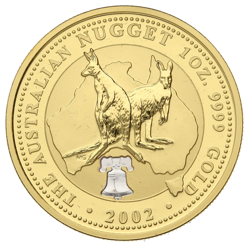 2002 Australian Kangaroo Gold Nugget Coin 1oz Liberty Bell