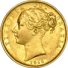 1848 Gold Sovereign Coin Queen Victoria Young Head Shield Back