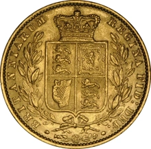 1861 Gold Sovereign Coin Queen Victoria Young Head Shield Back