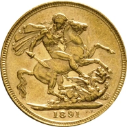 1891 Gold Sovereign Coin Queen Victoria Jubilee Head