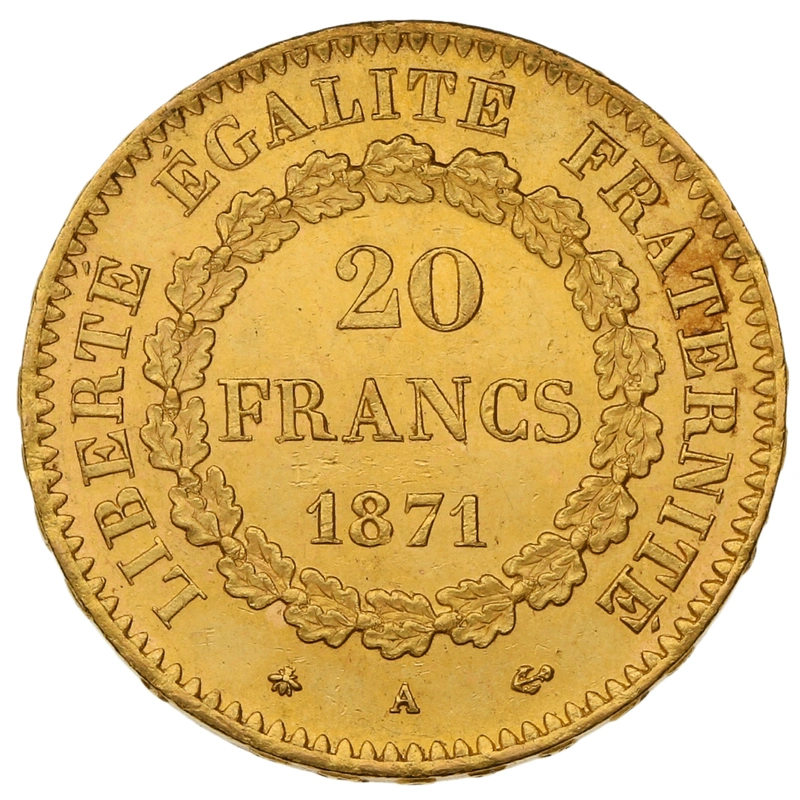 1871 French 20 Francs Gold Coin Guardian Angel A