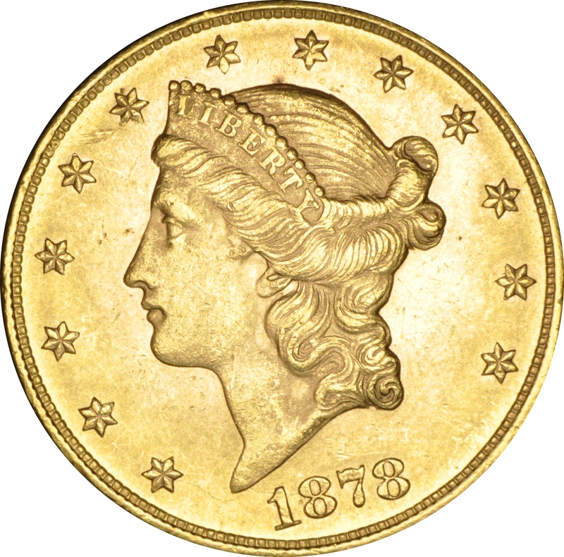 1878 $20 Double Eagle Liberty Head Gold Coin, Philadelphia