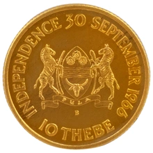 1966 Botswana 10 Thebe Gold Coin