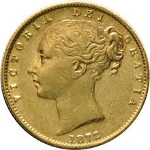1872 Gold Sovereign - Victoria Young Head Shield Back- S