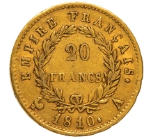 1810 20 French Francs Gold Coin Napoleon I A