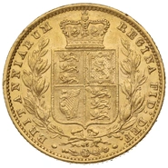 1866 Gold Sovereign Coin Queen Victoria Young Head Shield Back
