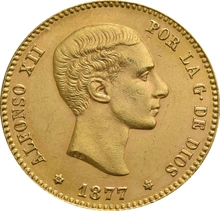 Spanish 25 Pesetas Gold Coin Alfonso XII Young Head