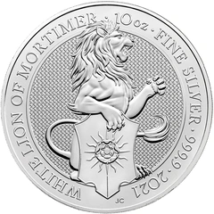 2021 10oz White Lion of Mortimer Silver Coin Queen's Beasts