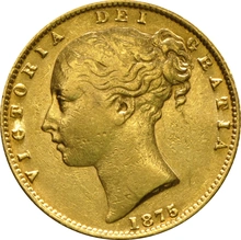 1875 Gold Sovereign Coin Queen Victoria Young Head Shield Back Sydney