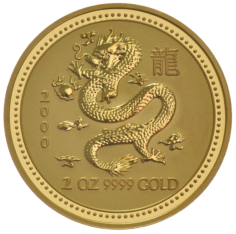 2000 Year of the Dragon Gold Coin 2oz Perth Mint Australian Lunar Series