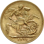 1874 Gold Sovereign Coin Queen Victoria Young Head Melbourne