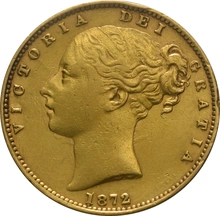 1872 Gold Sovereign Coin Queen Victoria Young Head Shield Back Melbourne
