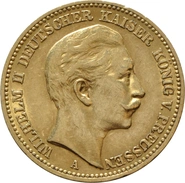 German 20 Mark Gold Coin Wilhelm II 1889-1913