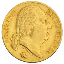 1820 20 French Francs Gold Coin Louis XVIII A