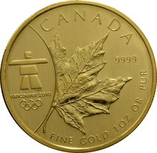 2008 Canadian Maple Leaf Gold Coin 1oz Vancouver 2010 Winter Olympics