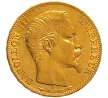 1855 French 20 Francs Gold Coin Napoleon III Bare Head A