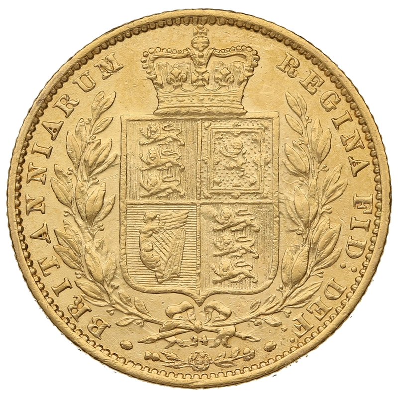 1865 Gold Sovereign Coin Queen Victoria Young Head Shield Back