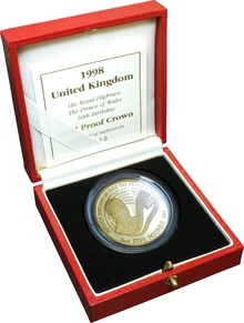 1998 Proof £5 Gold Crown Coin Prince Charles 50th Birthday Boxed