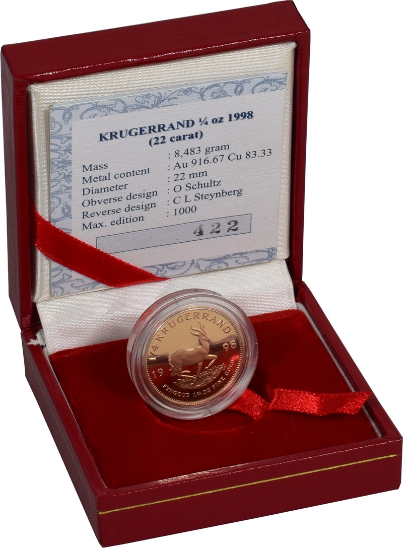 1998 1/4oz Gold Proof Krugerrand - Boxed with COA