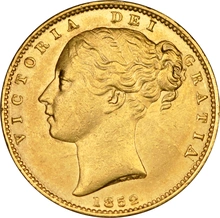 1852 Gold Sovereign Coin Queen Victoria Young Head Shield Back