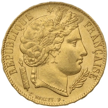 1851 French 20 Francs Gold Coin Ceres