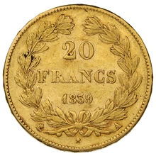 1839 20 French Francs Gold Coin Louis-Philippe A