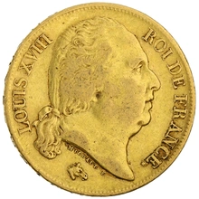 1817 French 20 Francs Gold Coin Louis XVIII Bare Head A