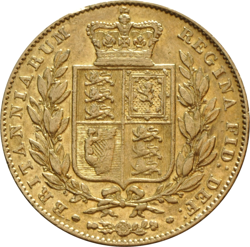 1844 Gold Sovereign Coin Queen Victoria Young Head Shield Back