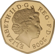 2008 Proof Gold 50p Coin Royal Shield