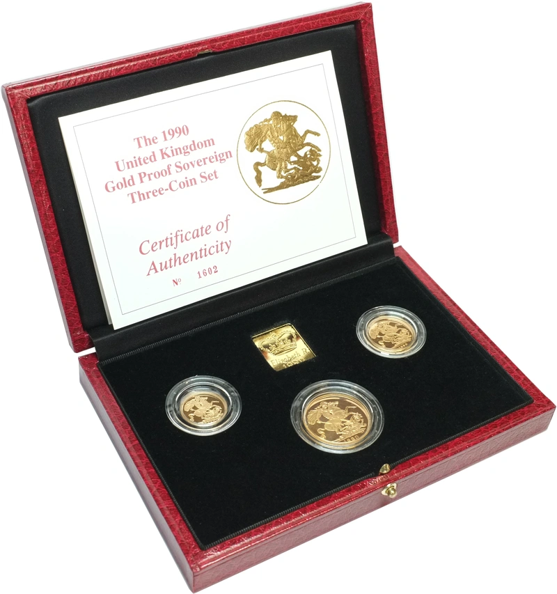 1990 Proof Gold Sovereign 3 Coin Set Boxed
