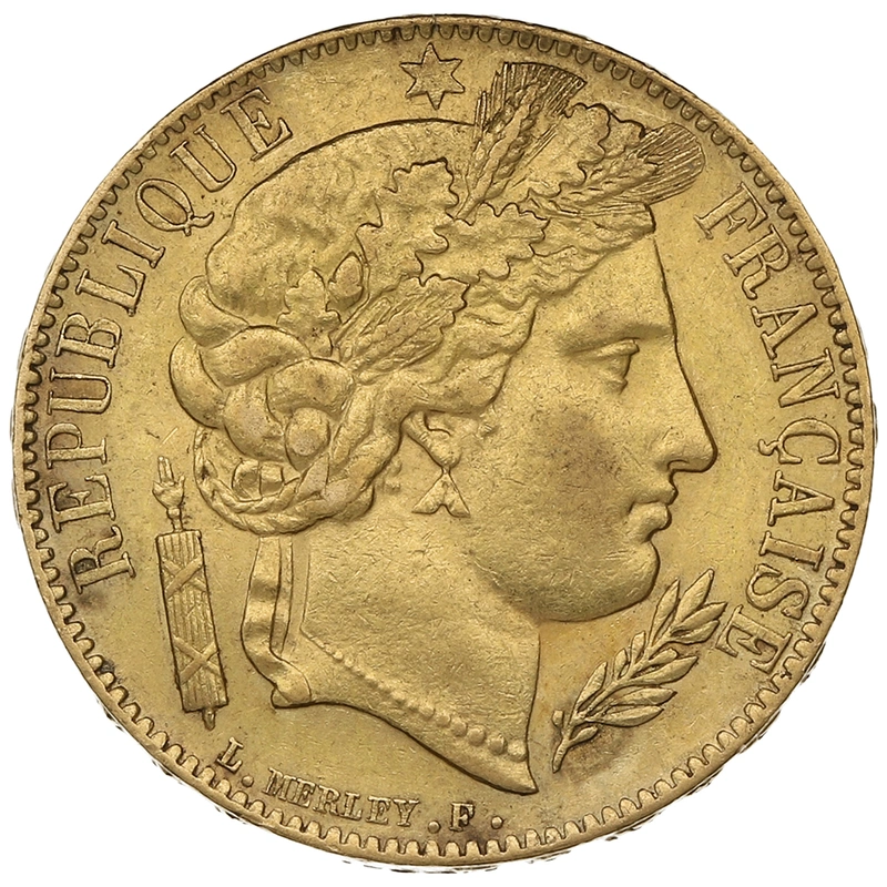 1850 20 French Francs Gold Coin Ceres