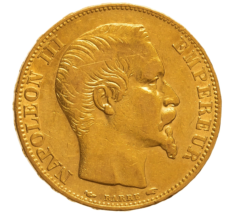 1855 French 20 Francs Gold Coin Napoleon III Bare Head A
