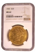 1903 $20 Gold Coin Double Eagle Liberty Head Philadelphia NGC MS62
