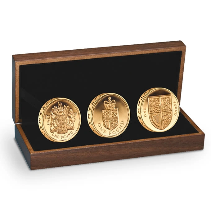 2013 Proof Gold 1 Pound Coin 30th Anniversary of the £1 3 Coin Set Boxed