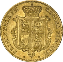 1869 Gold Half Sovereign Queen Victoria Young Head Shield Back NGC AU55