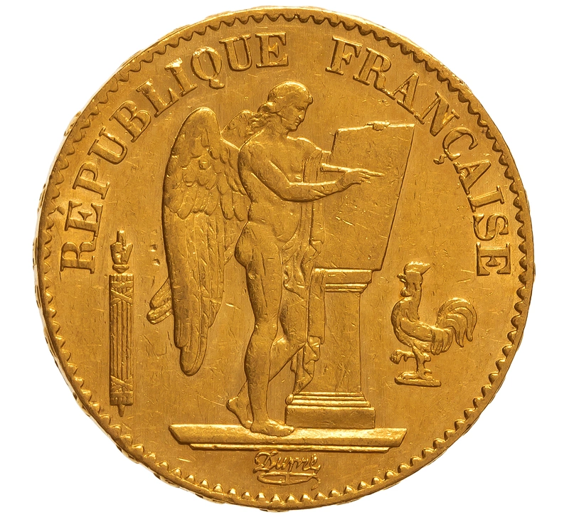 1877 20 French Francs Gold Coin Guardian Angel Genius A