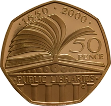 2000 Proof 50p Gold Coin Public Libraries Boxed