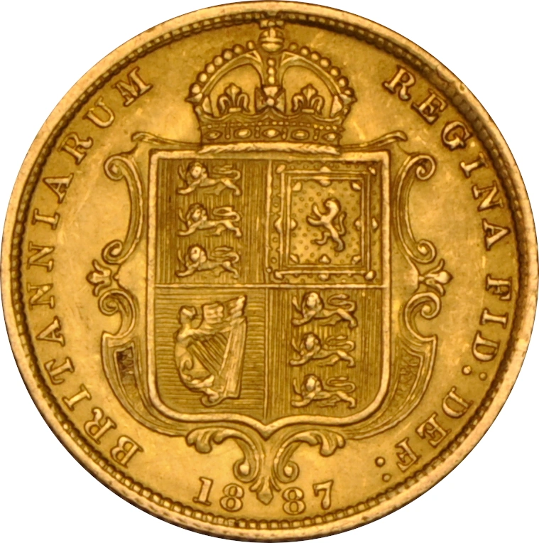 1887 Gold Half Sovereign Queen Victoria Jubilee Head Shield Back